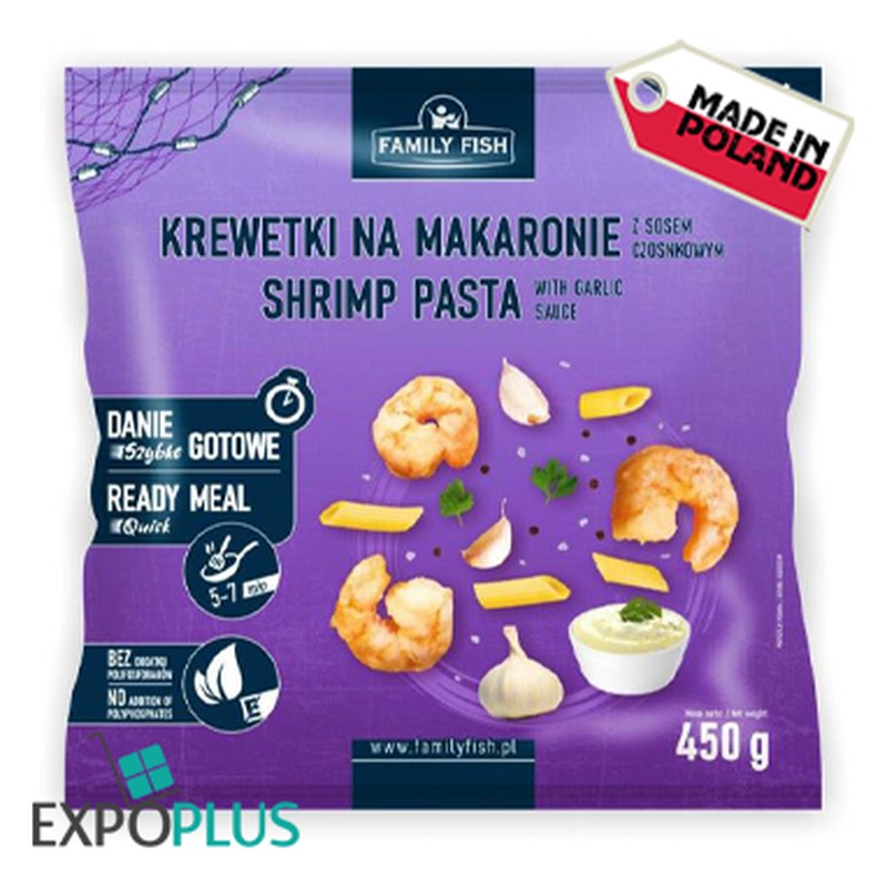 Family fish garnalen met pasta en knoflook