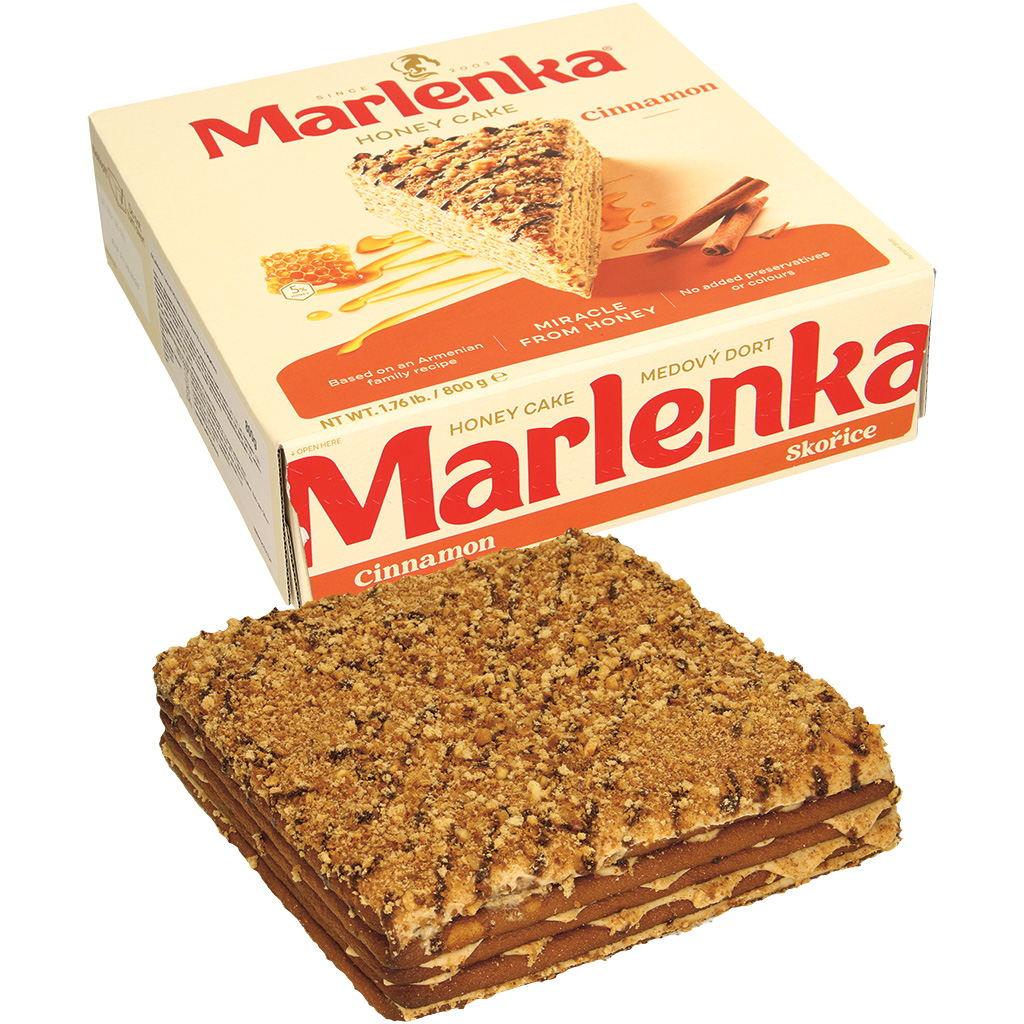 Торт "Марленка" с 52 % начинкой из коричного крема и 5 % меда, замороженный