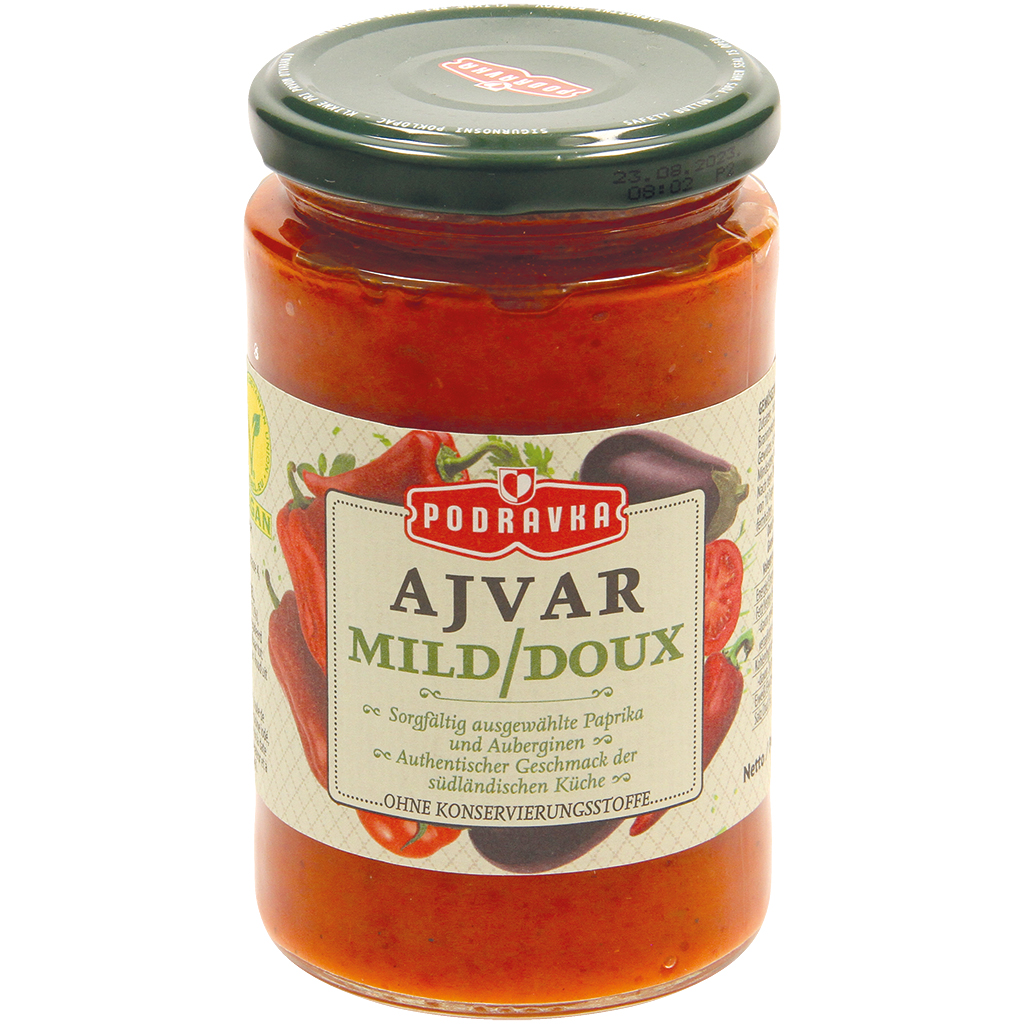 Ajvar milde groentebereiding met paprika en aubergine, gepasteuriseerd