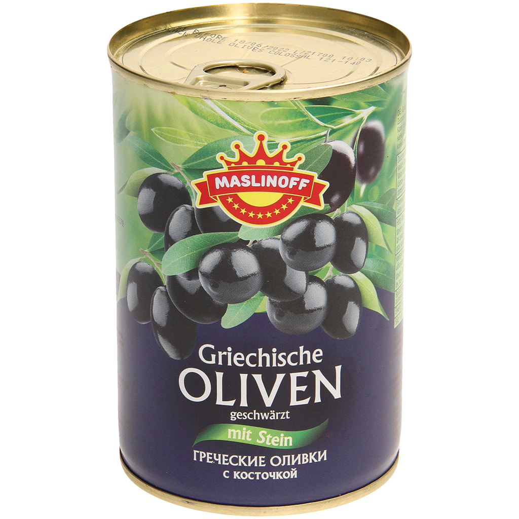 "Maslinoff" Griekse zwarte olijven met pit 420 g