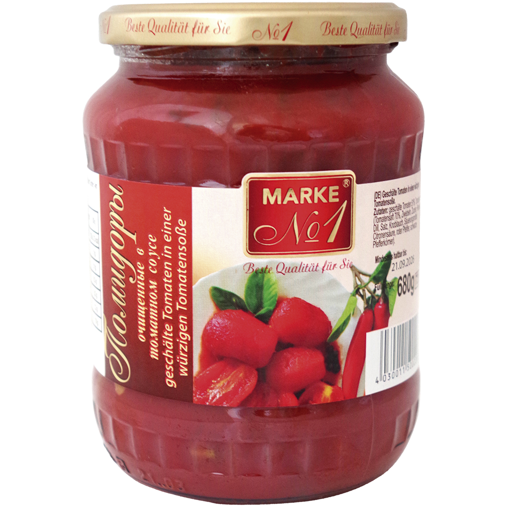 "Marke Nr.1" Gepelde tomaten in pikante tomatensaus 680 g