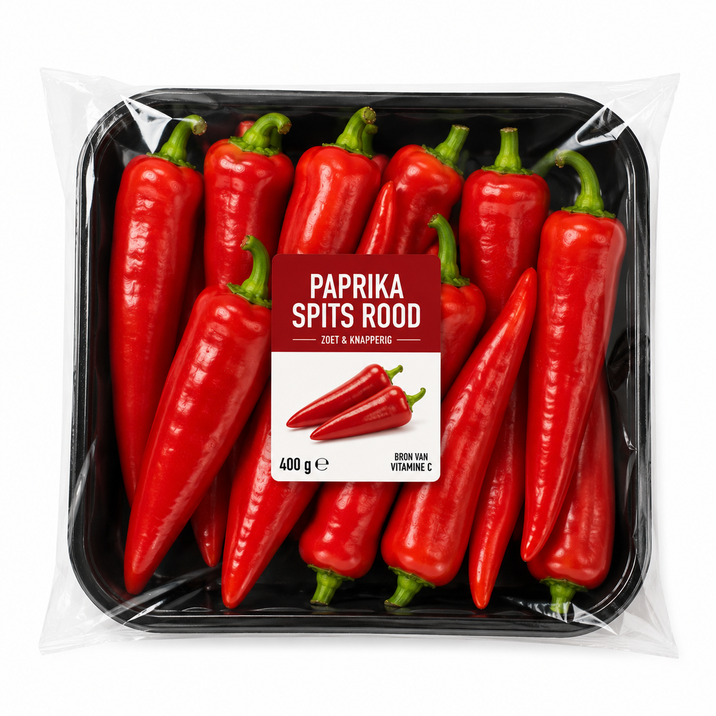Paprika spits rood verpakt 500g