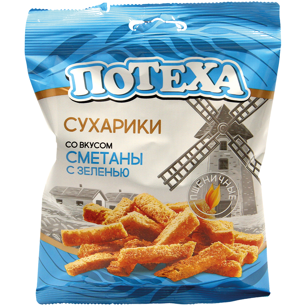 Сухарики жареные пшеничные со вкусом сметаны с зеленью