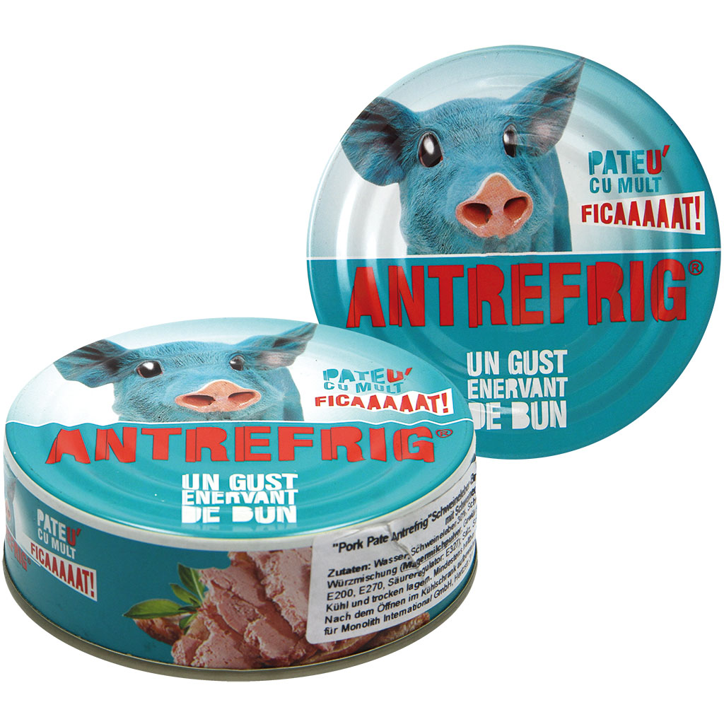 Cвиная печень "Pate Pate Antrefrig", мелко нарезанная, с модифицированным крахмалом, со свиным белком, с соевым белком. Стерилизованная