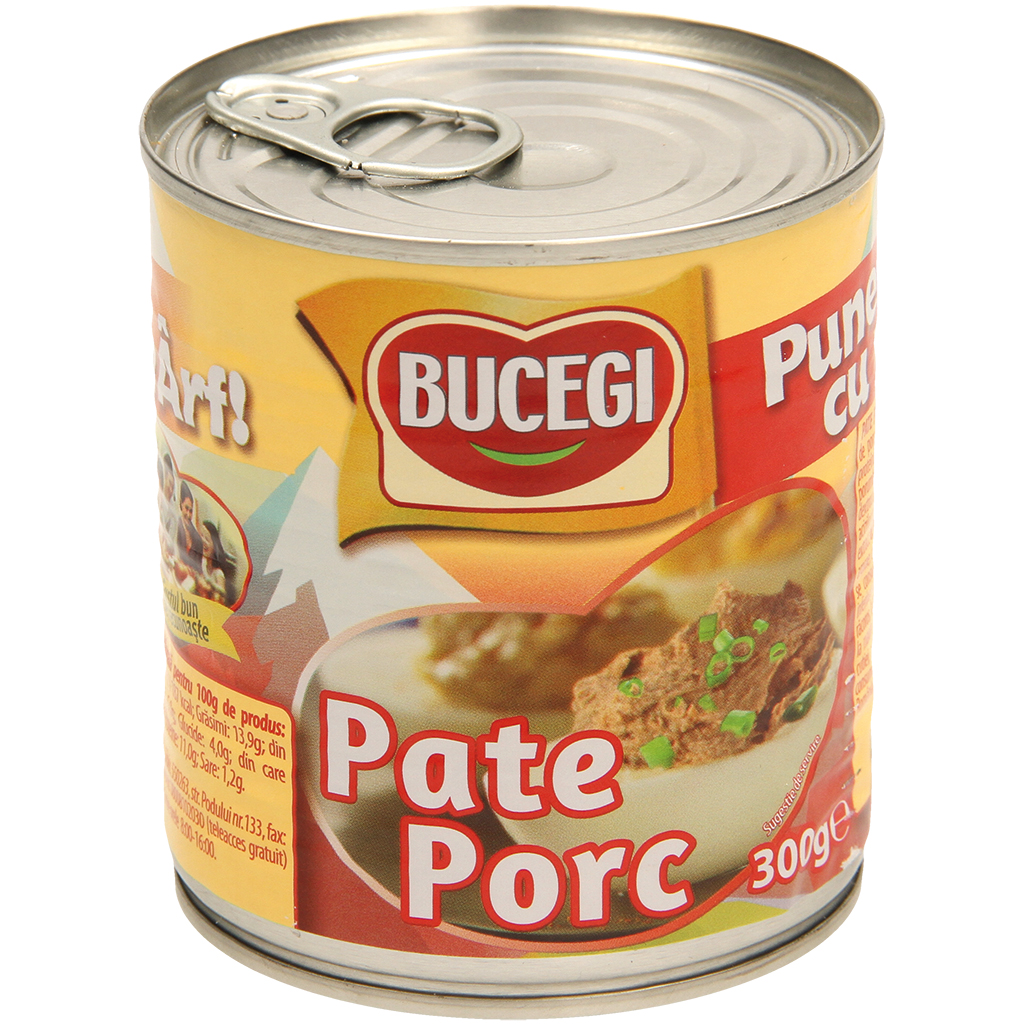 Paté met varkenslever, met toegevoegd water, met soja-eiwit en maïszetmeel, gezouten