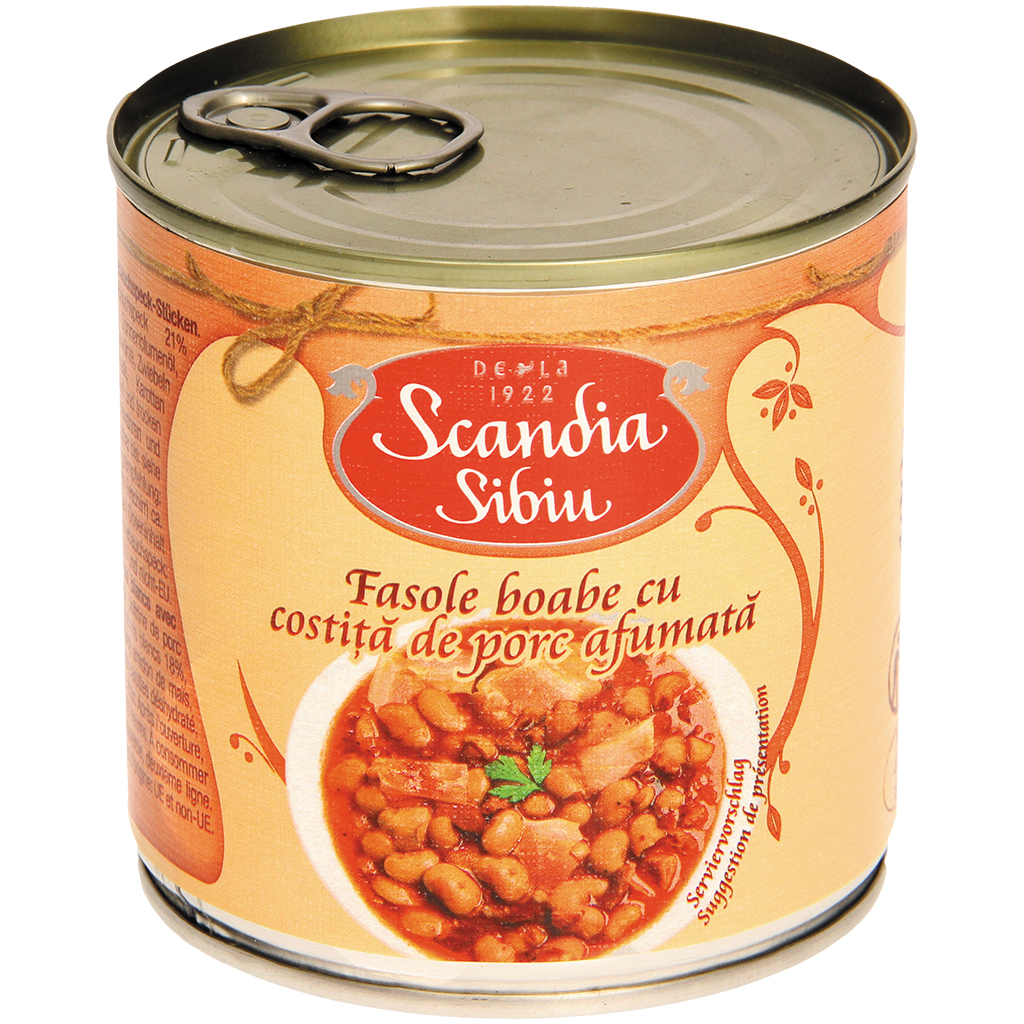 Bonenschotel met heetgerookte stukjes varkensbuik "Scandia - Costita cu fasole boabe"