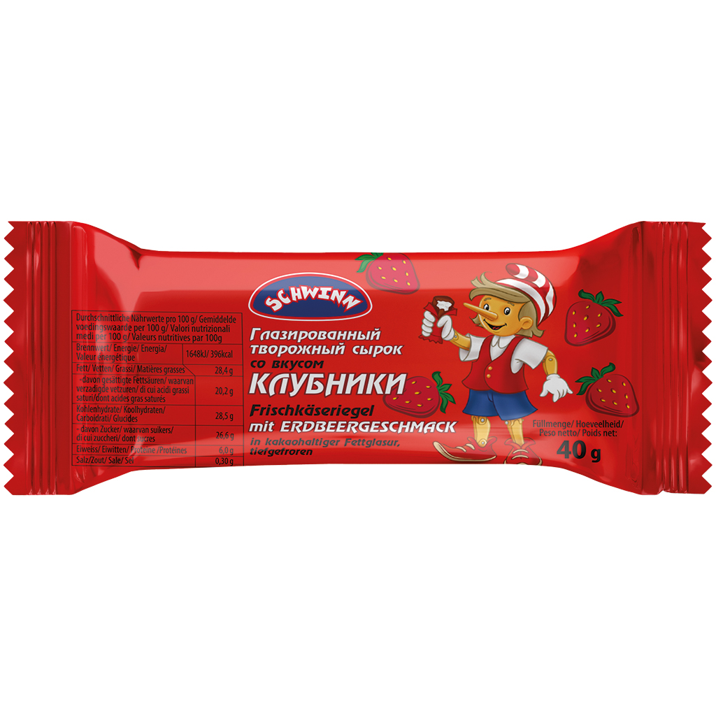 Глазированный творожный сырок со вкусом клубники, замороженный