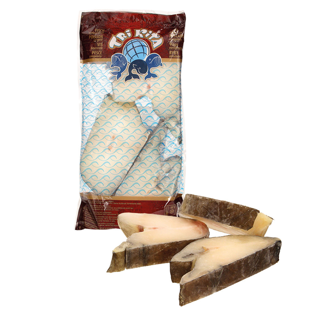 Blauwe zeewolf steaks geglazuurd, diepgevroren