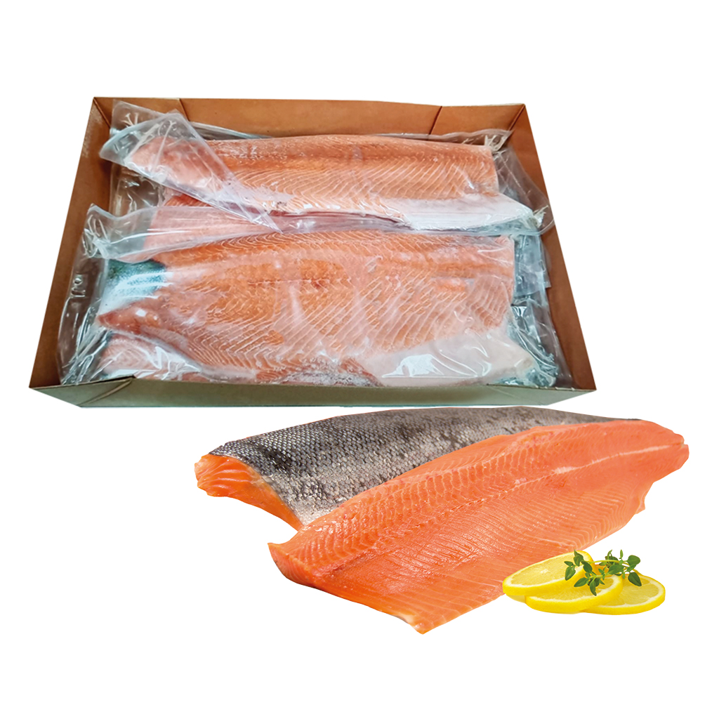 Zalmfilet (Salmo salar) met huid, diepgevroren, vacuümverpakt