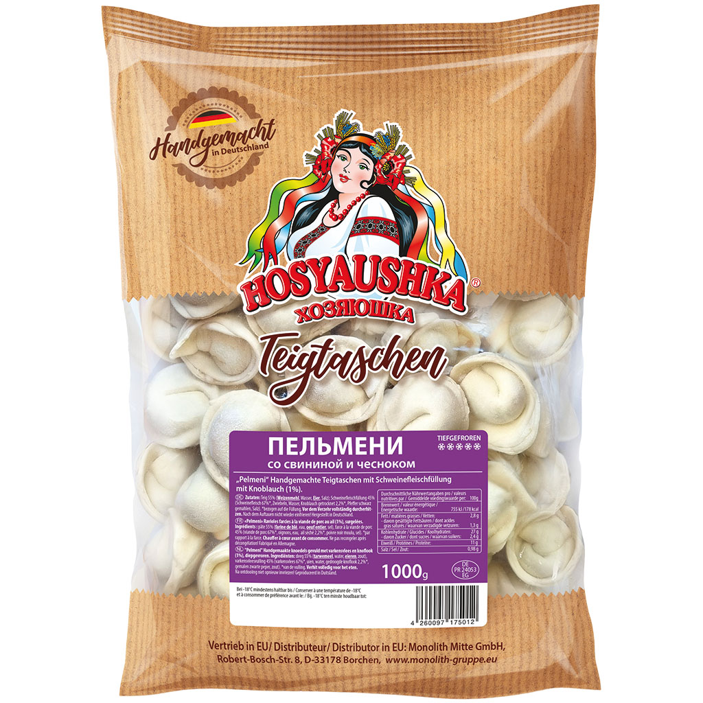 Pelmeni met varkensvlees en knoflook diepgevroren