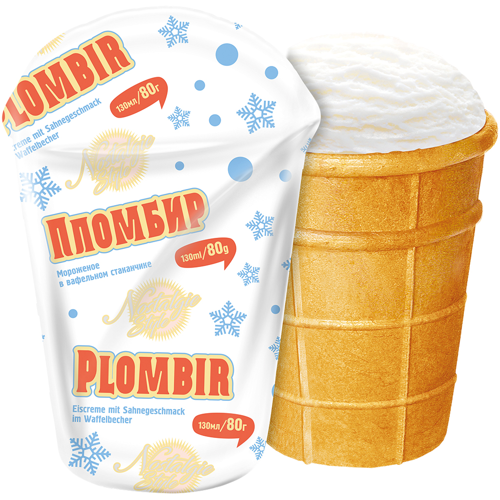 IJs met roomsmaken in een wafelbekertje "Plombir"