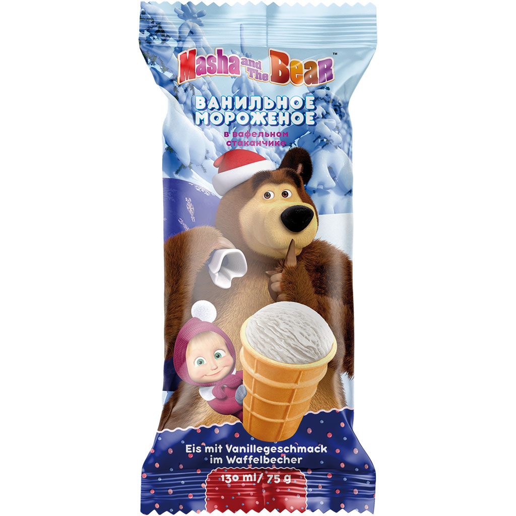 IJs met vanillesmaak "Masha and the Bear" in een hoorntje