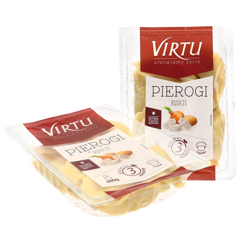 Deegwaren "Pierogi ruskie" gevuld met aardappelen, roomkaas en uien