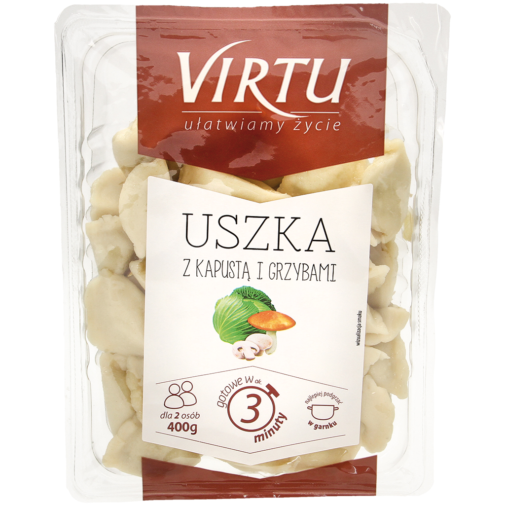 Teigtaschen "Uszka", kant-en-klaar, gevuld met zuurkool, boterchampignons en champignons