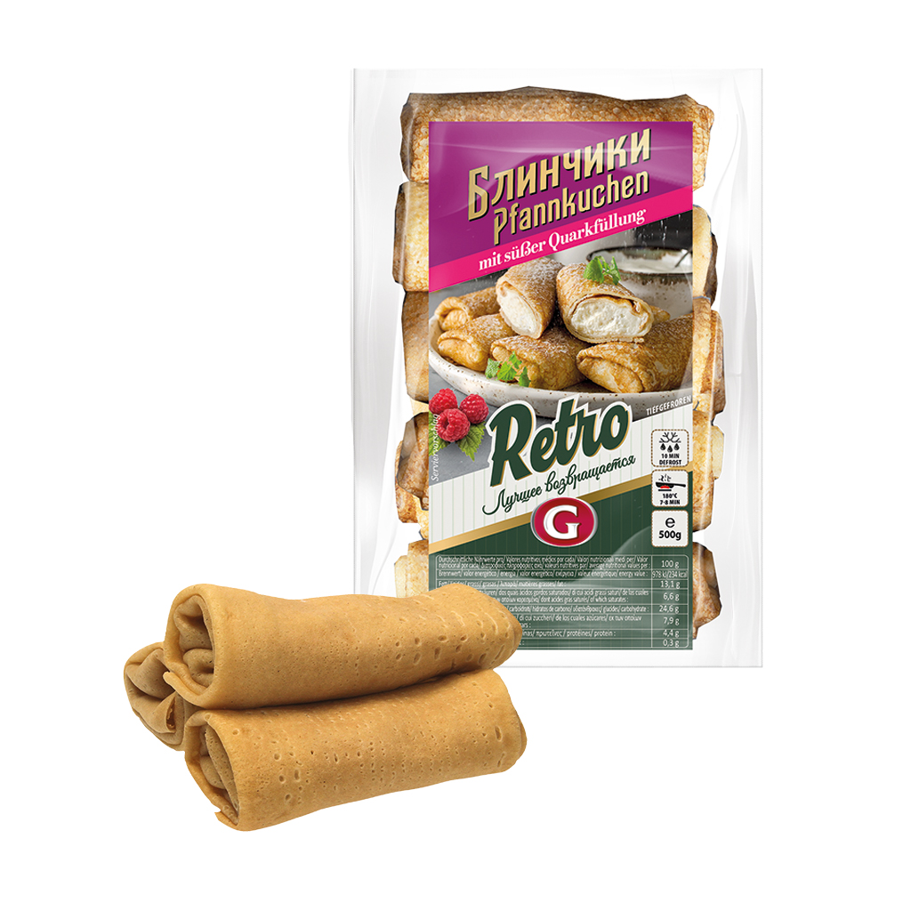 Блинчики с творожной начинкой, продукт глубокой заморозки
