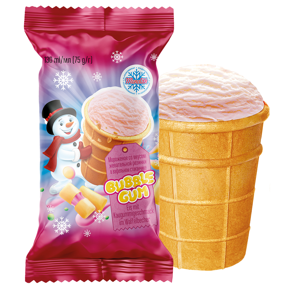 IJs met kauwgomsmaak "Bubble Gum", in een wafelbeker