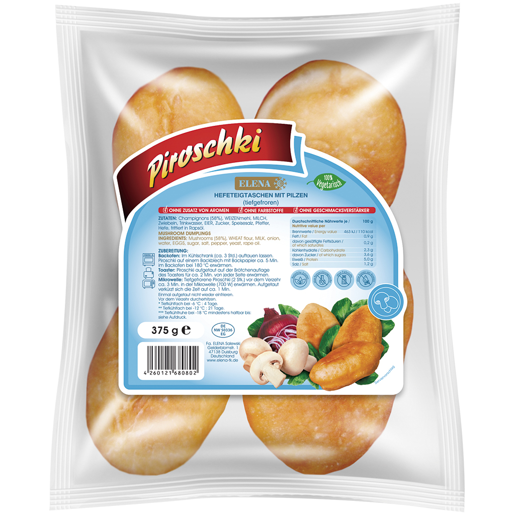 Piroschki - gebakken gistdeegzakjes gevuld met paddenstoelen