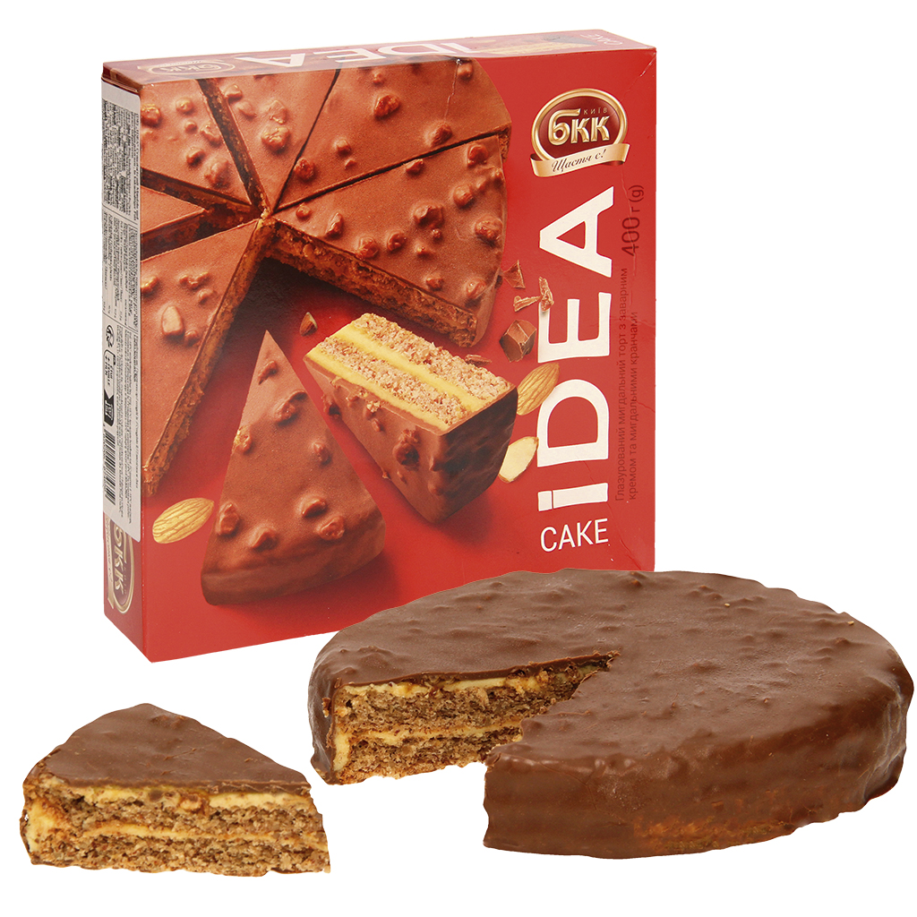 "IDEA" Cremetaart met amandelen en zonnebloempitten, in cacaohoudende vetglazuur, diepgevroren