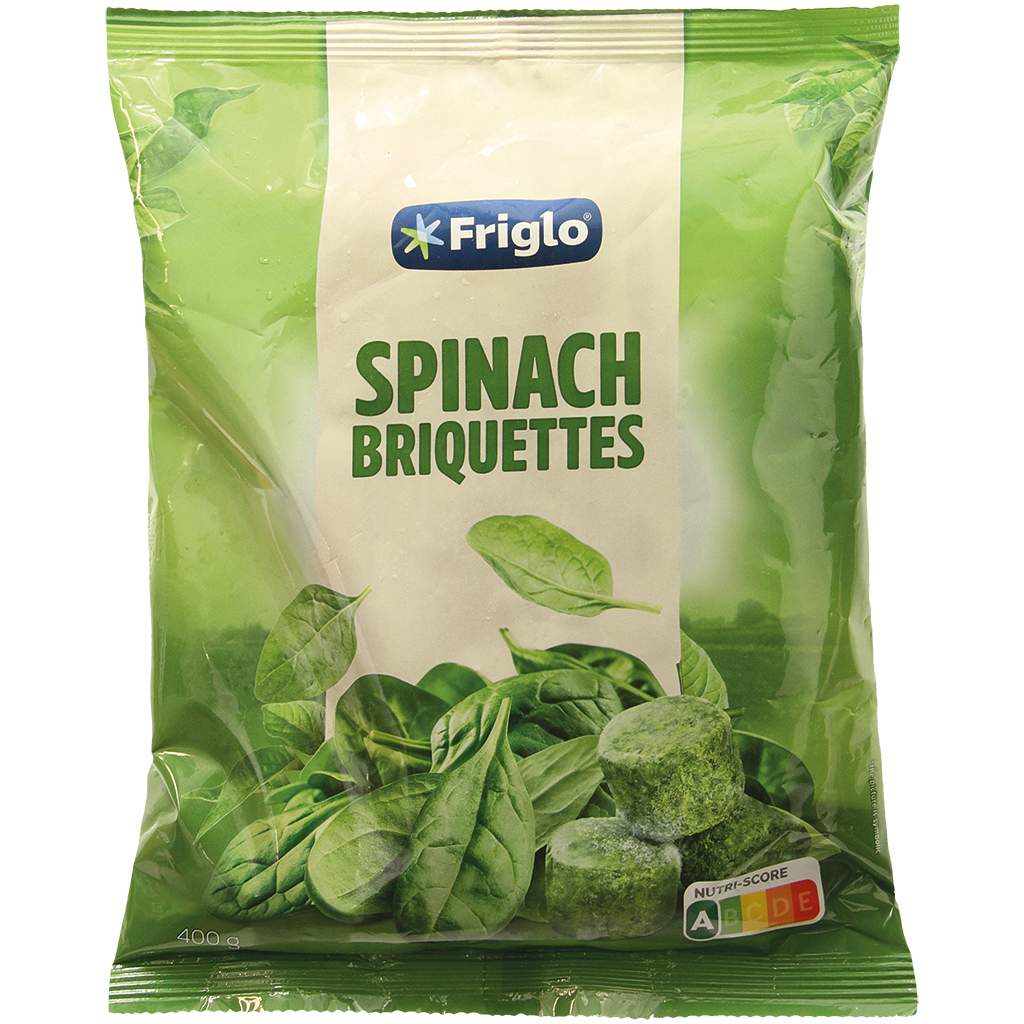 Spinazie, gehakt, in blokjes, diepgevroren