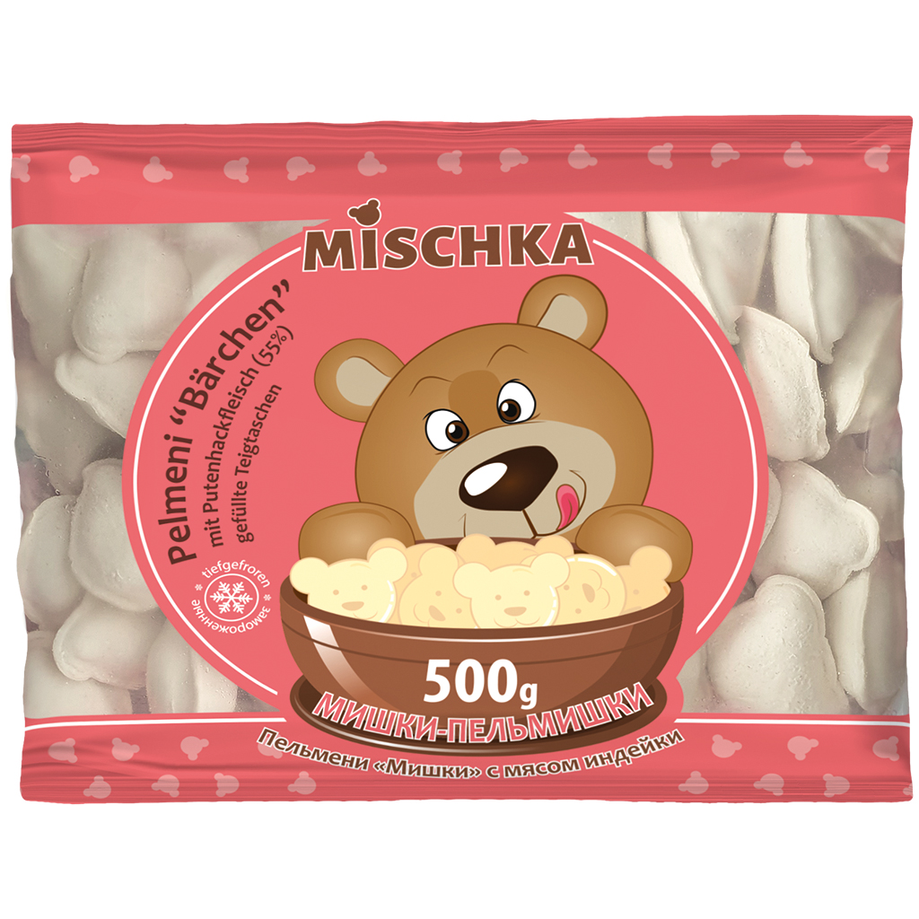 Pelmeni "Bärchen" – met kalkoengehakt (55%) gevulde deegzakjes, diepgevroren
