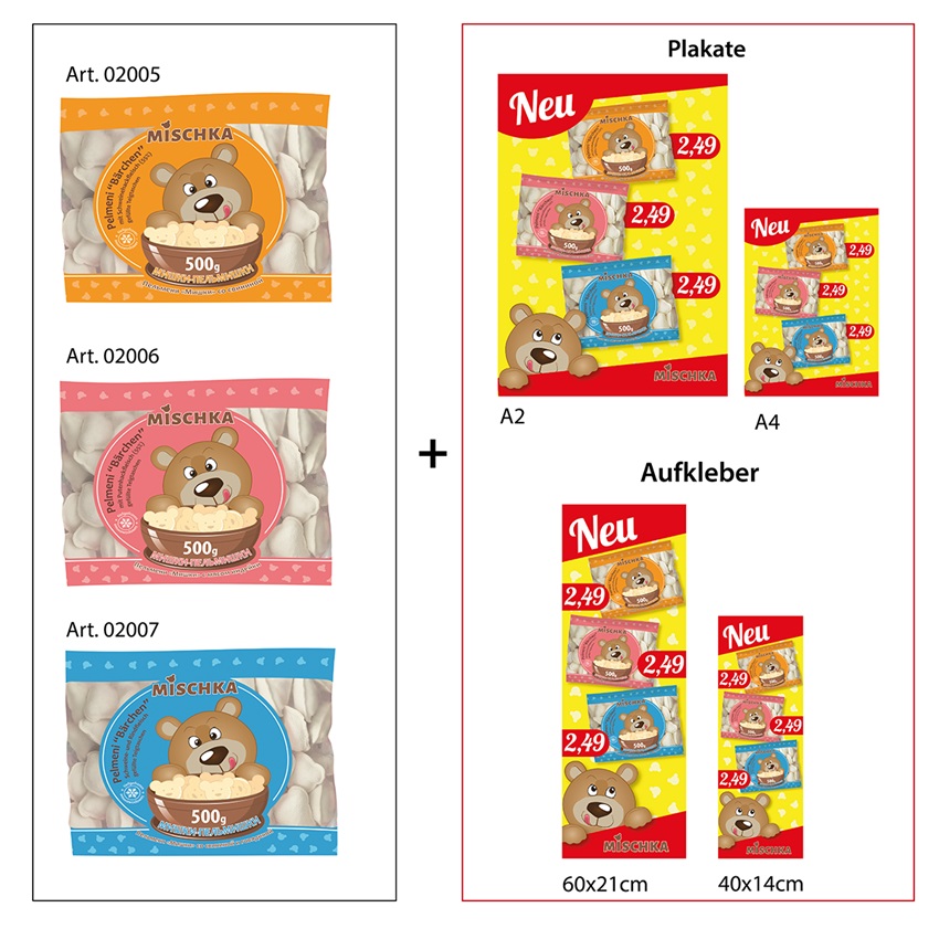 1+1+1 Pelmeni "Bärchen" (5% korting) met 2 vrieskiststickers + 2 flyers