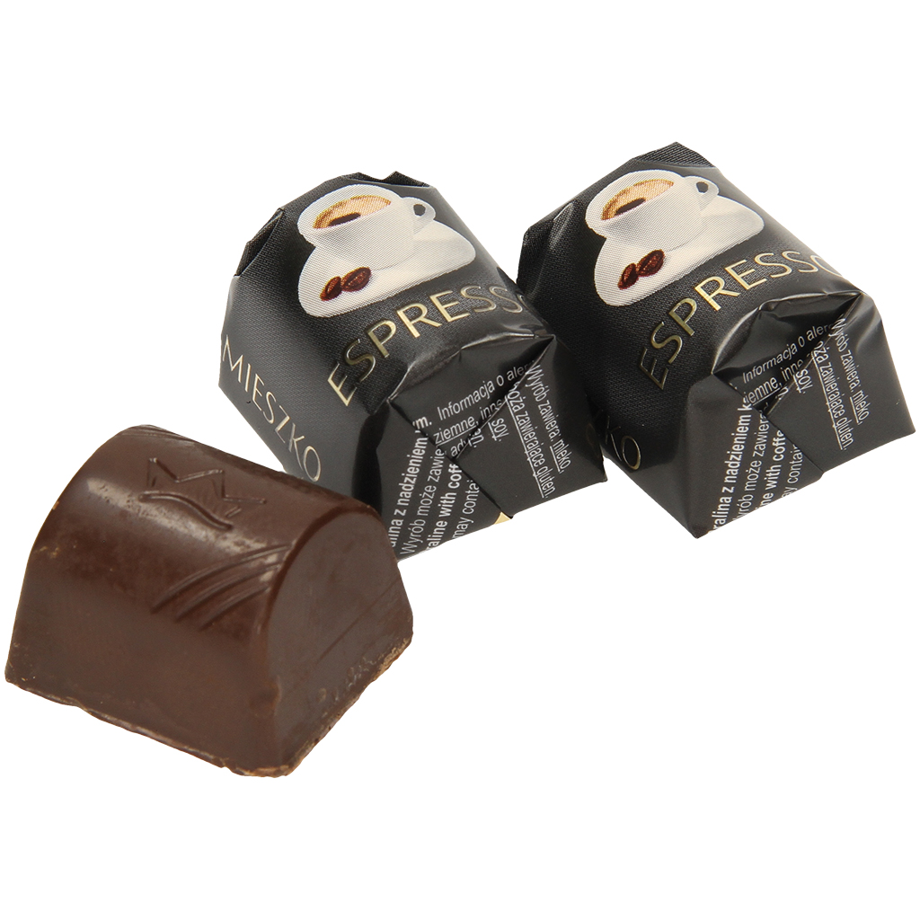 "Espresso" confectie met koffie-vulling in cacao-vetglazuur (58%).