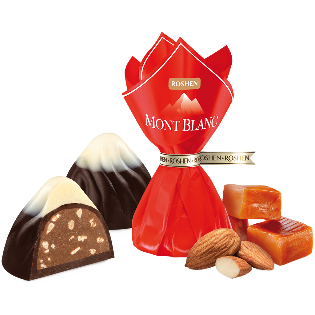 "Monblan" pralines met gekaramelliseerde gehakte amandelen