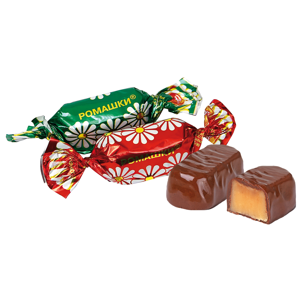 Fondantconfiserie "Romaschki" met rumaroma in cacaohoudende vetglazuur