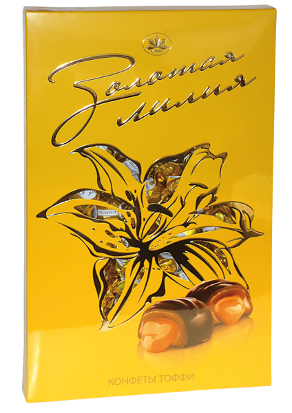 Toffikonfekt "Solotaya Lilia" met een vulling met melk smaak in cacaohoudende vetglazuur