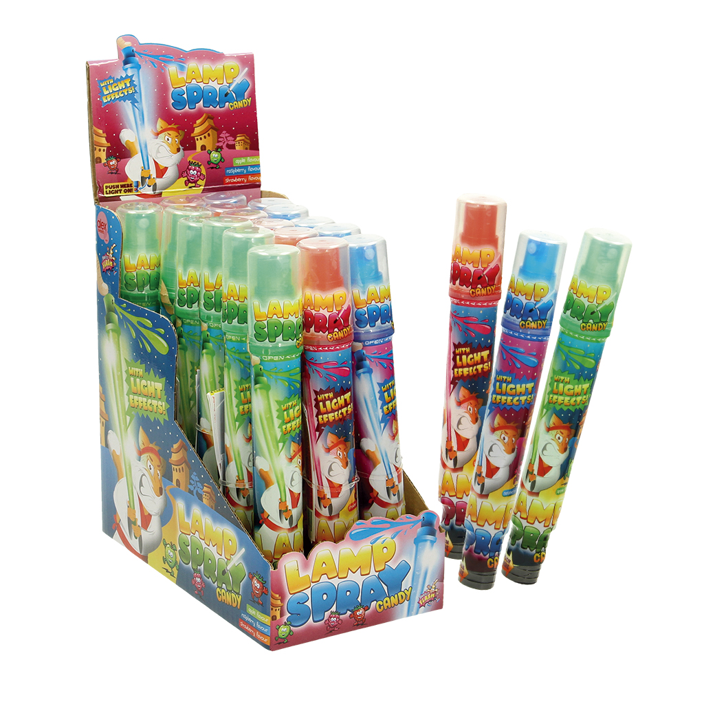 "Lamp Candy Spray" Жидкая сладость со вкусом яблока, клубники или малины. С фонариком.