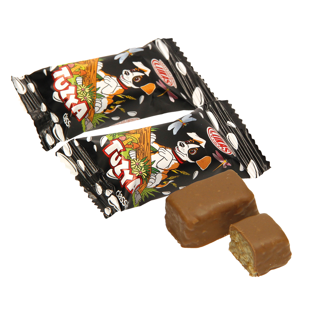 Zonnebloempitten-krokant "Tuzya classic" in cacao-houdende vetglazuur