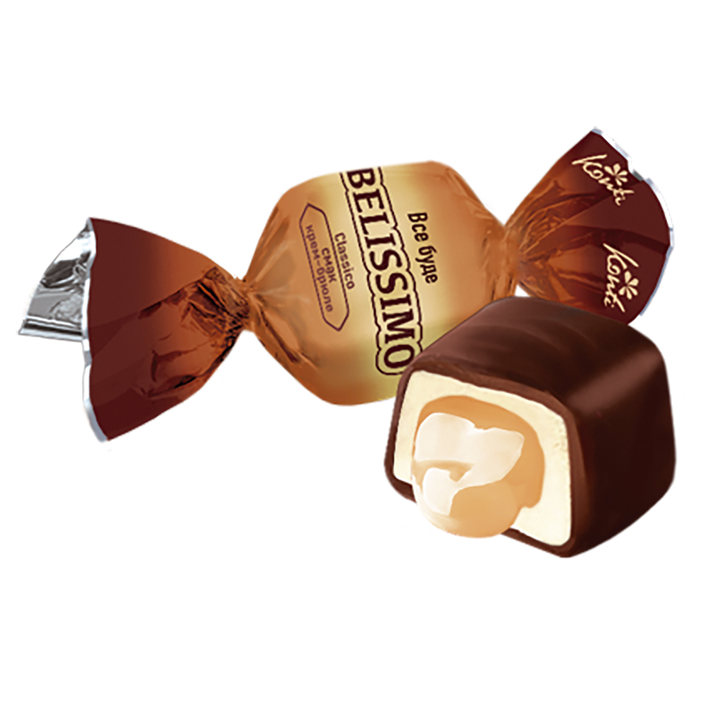 Konfekt "Belissimo Classik" met vulling met crème brûlée smaak 20,1% in cacao-vetglazuur 20%