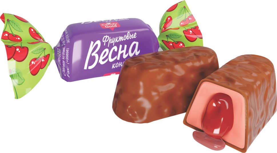 Konfekt "Wesna" met vulling met kersensmaak 10,6% in cacaohoudende vetglazuur 15%