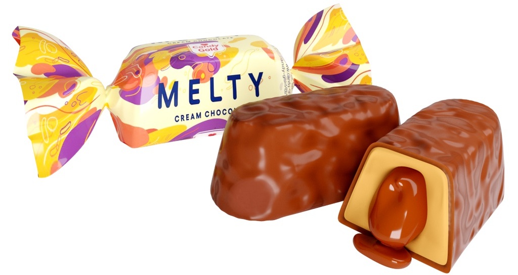 Konfekt "Melty" met vulling met melk smaak 17,2% in cacao-vetglazuur 15%