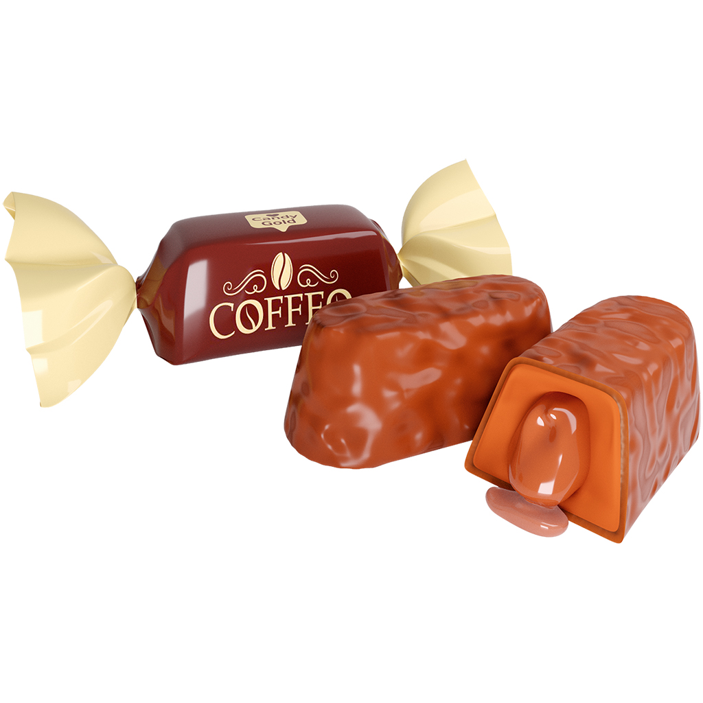 Confekt "Coffeo" met vulling met koffiesmaak 17,2% in cacaohoudende vetglazuur 15%