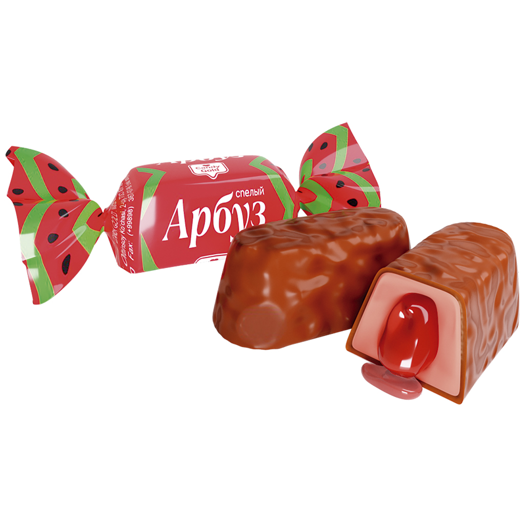 Konfekt "Arbus" met vulling met watermeloensmaak 10,6% in cacaohoudende vetglazuur 15%