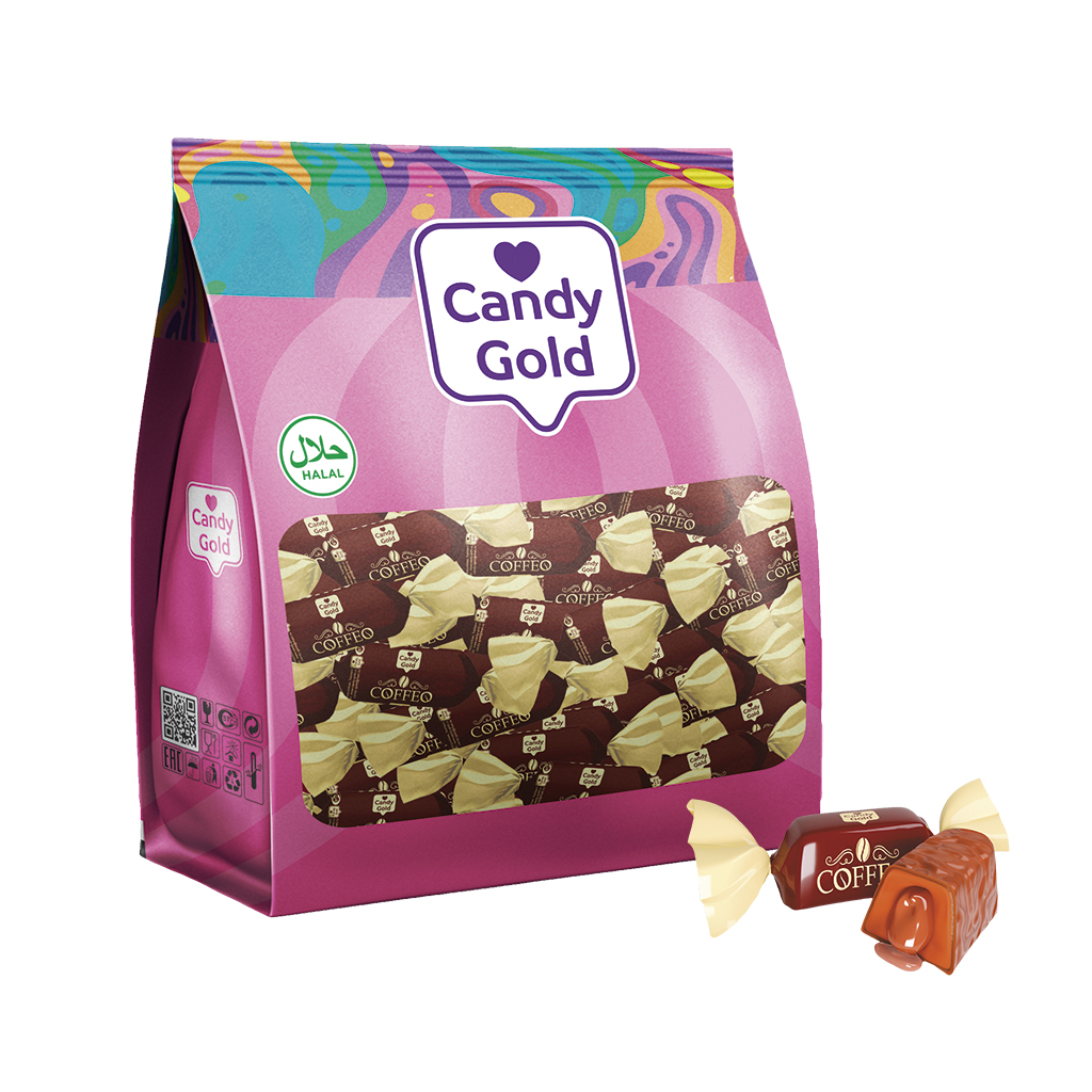 Confekt "Coffeo" met vulling met koffiesmaak 17,2% in cacaohoudende vetglazuur 15%