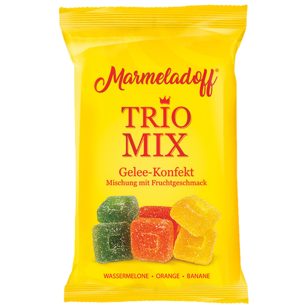 "TRIO MIX" Gelee-Konfekt-mix met fruitsmaak (Banaan, Watermeloen, Sinaasappel)