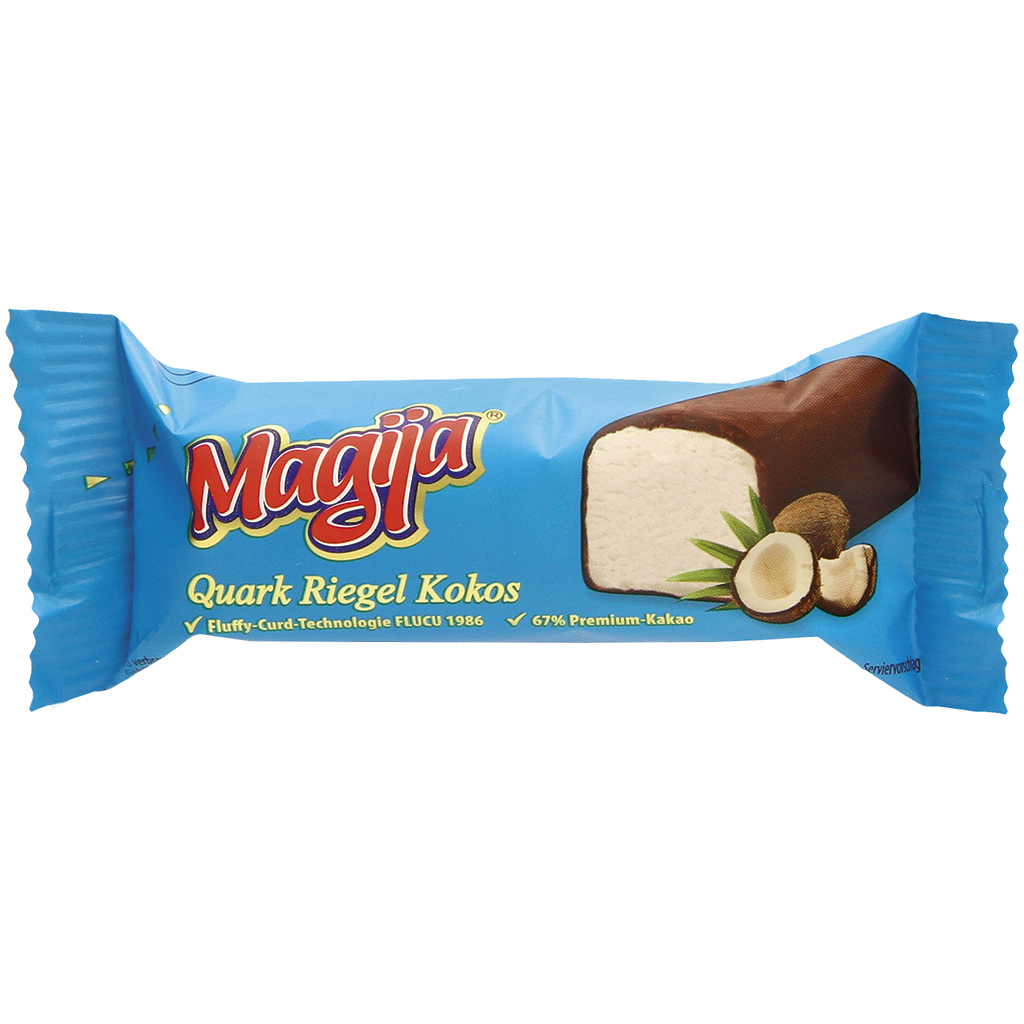 Magere kwarkbereiding met kokos bedekt met chocolade