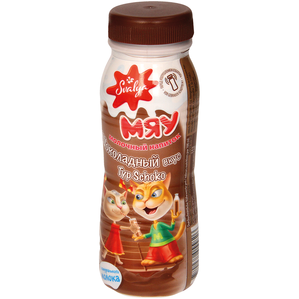 Melkmengsel "Mjau" met chocoladesmaak, verhit, 2,5% vet in het melkdeel.