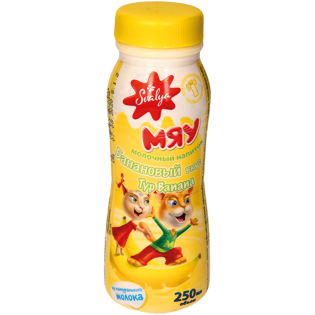Melkmengsel "Mjau" met bananensmaak, verhit, 2,5% vet in het melkdeel.