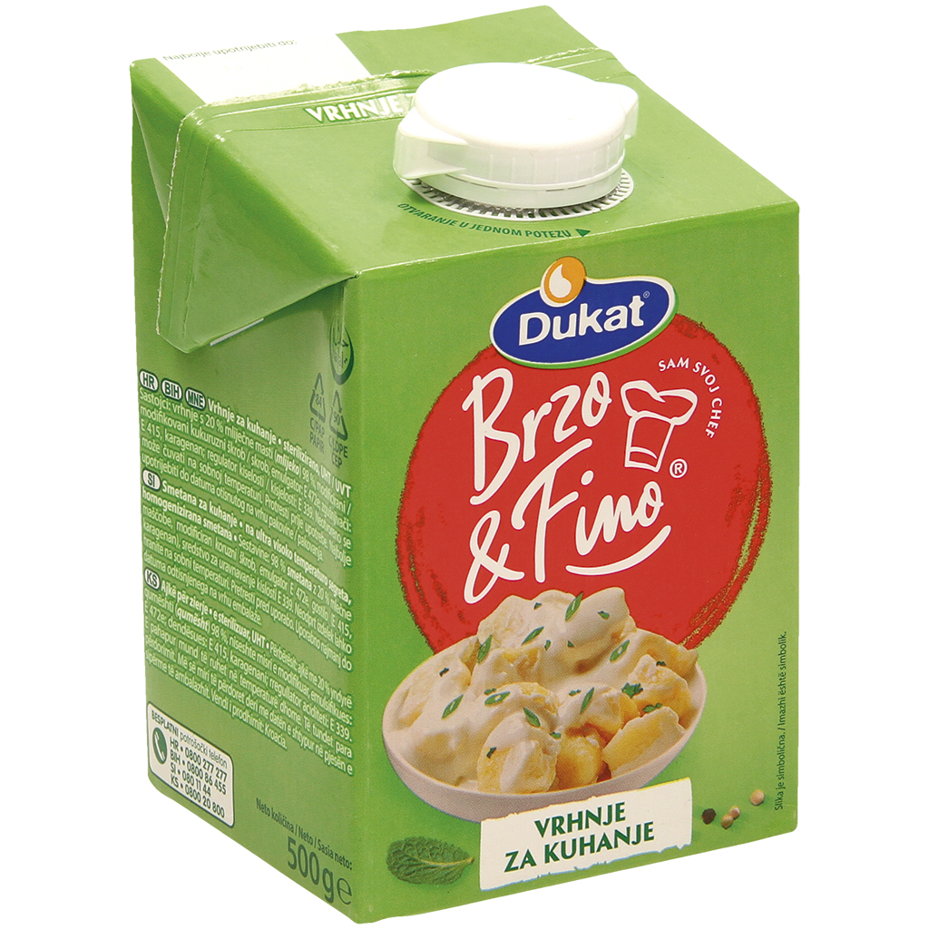 Product op basis van slagroom voor het verfijnen van gerechten, ultra-hoog verhit, 20% vet