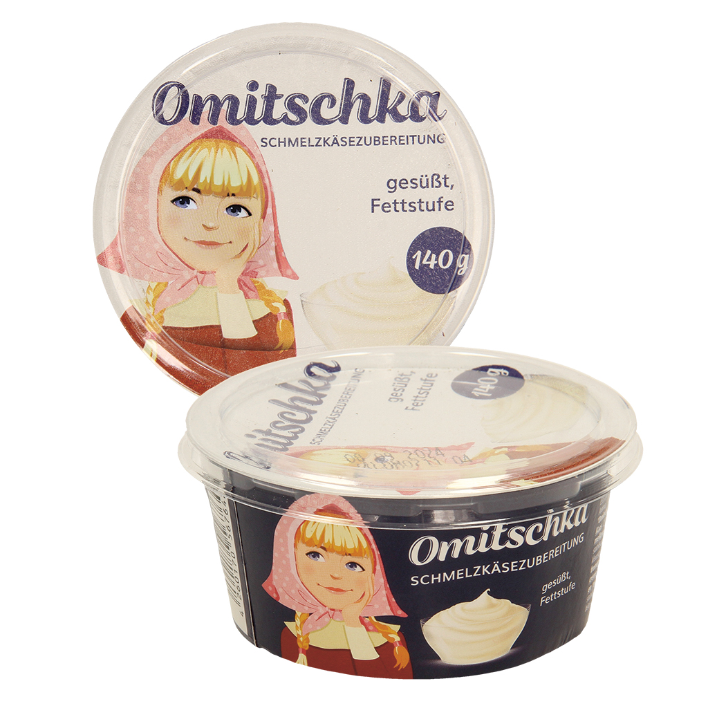 "Omitschka" Smeltkaasbereiding, gezoet, smeerbaar, vetgehalte