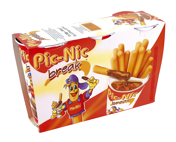 Cacao-crème (70%) en Crissini-broodstengels (30%) PIC NIC "Break" 3 x 50g