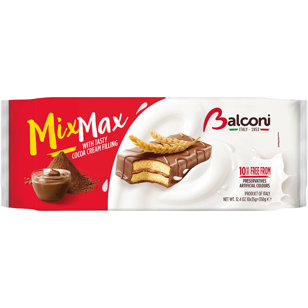 Kleine Rührkuchen "Mix Max" met cacao-houdende vetglazuur (30%) en magere cacaovulling (19,5%)