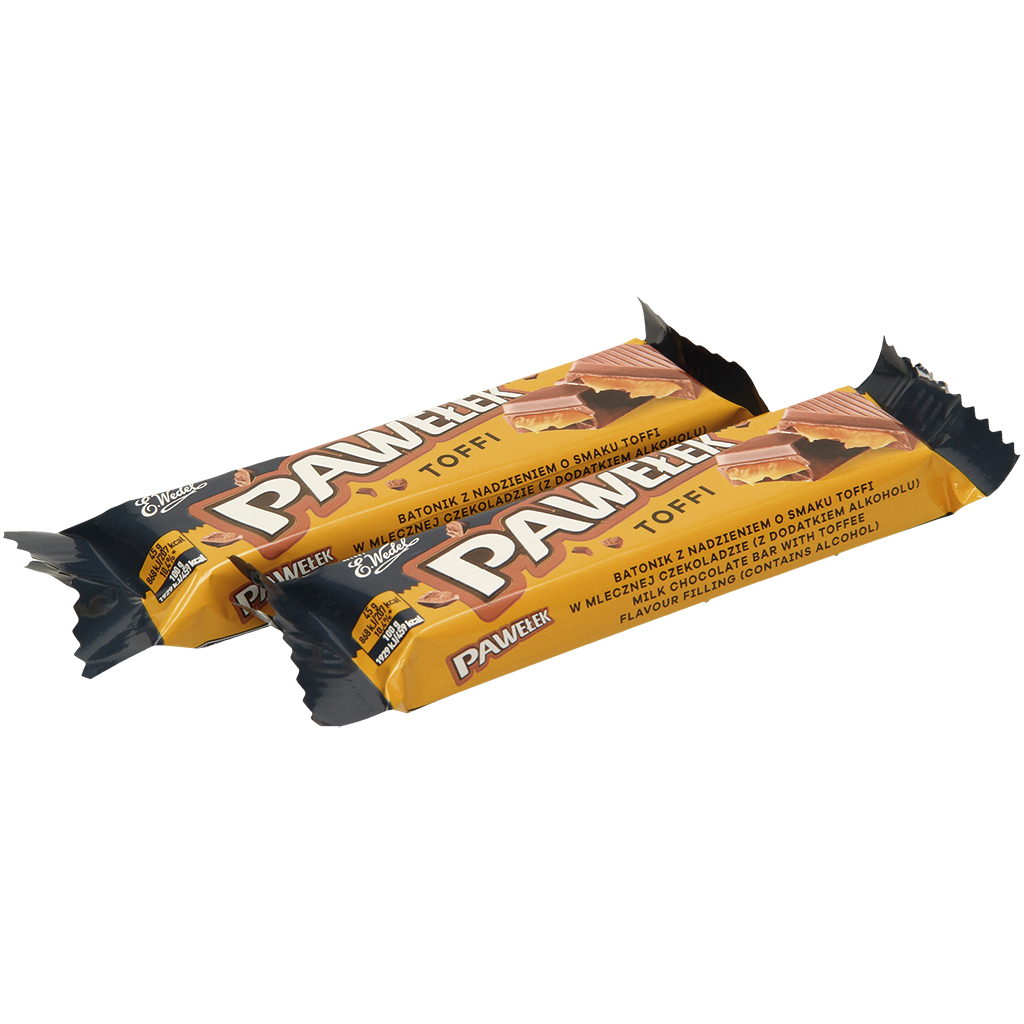 Melkchocoladereep "Pawelek Toffee" met een vulling met karamel smaak