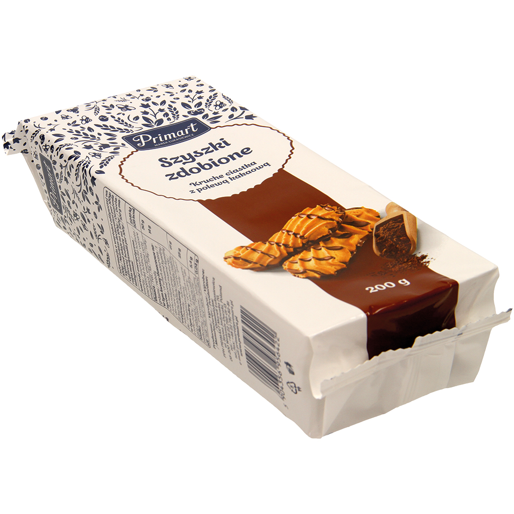 Mürbekekse met cacaohoudende vetglazuur versierd "Szyszki zdobione"