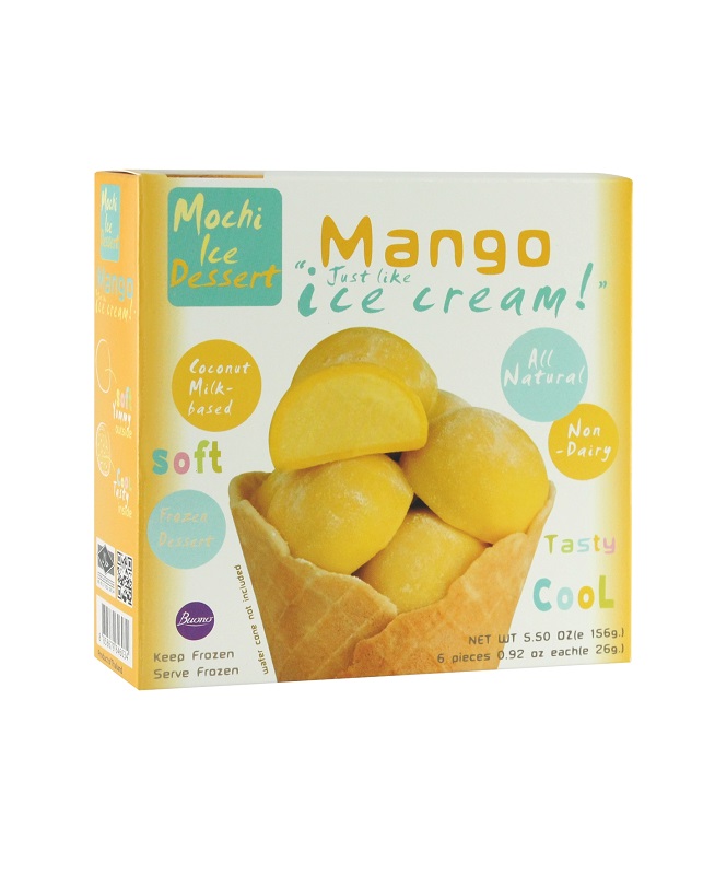 Mango Eisdessert "Mochi" van kokosmelk, diepgevroren