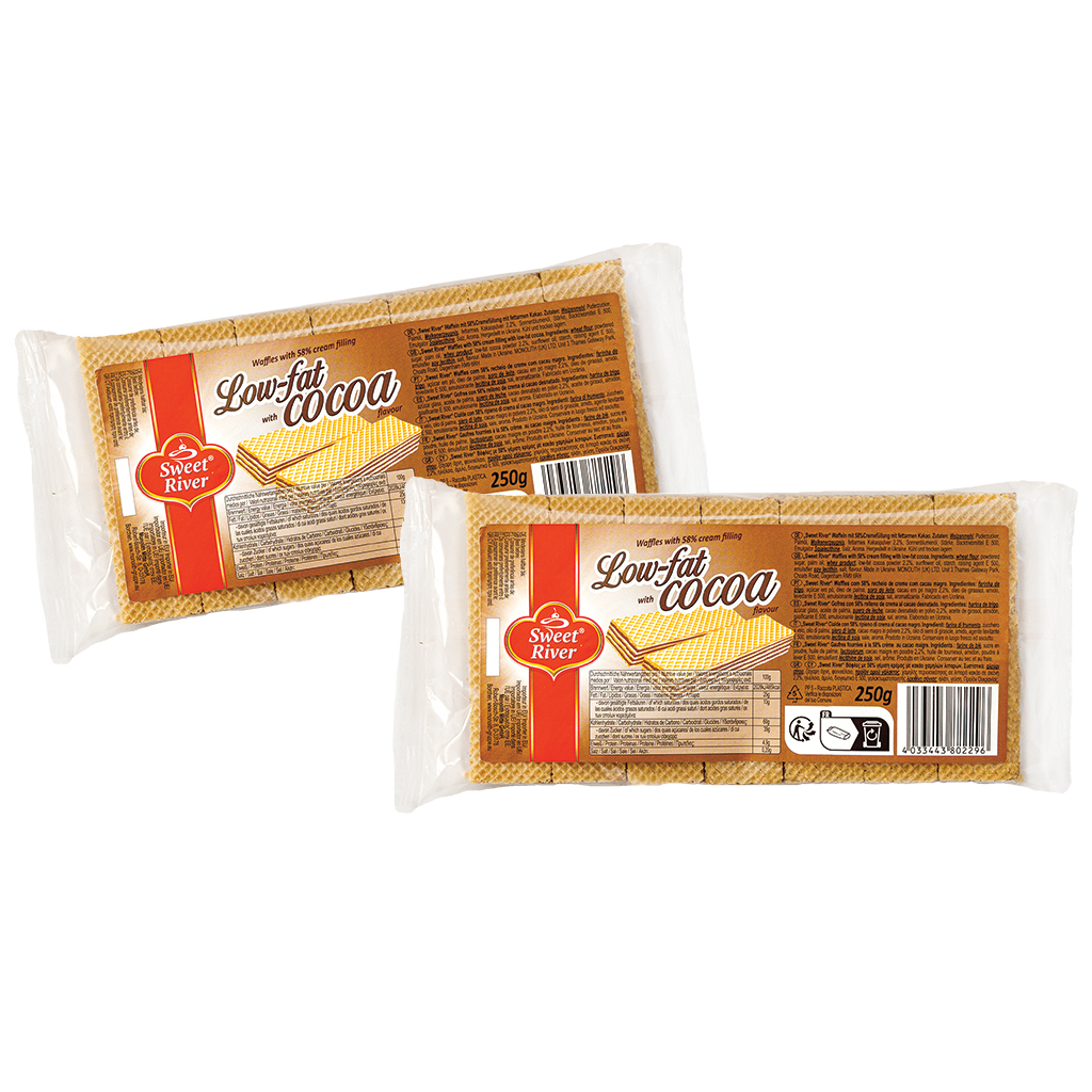 Wafels met 58% Crèmevulling met magere cacaopoeder