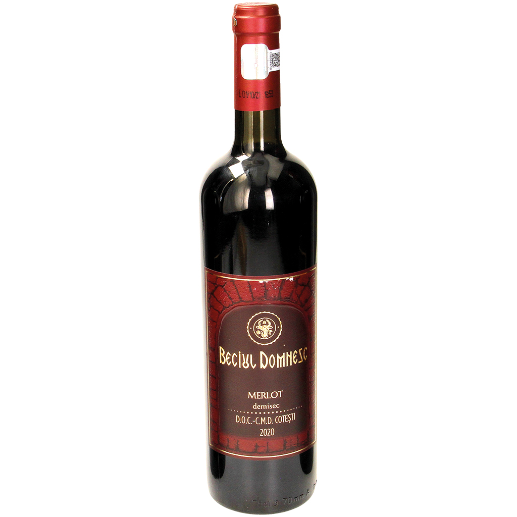 Rode wijn "Merlot" uit Roemenië, halfdroog, 13 % vol.